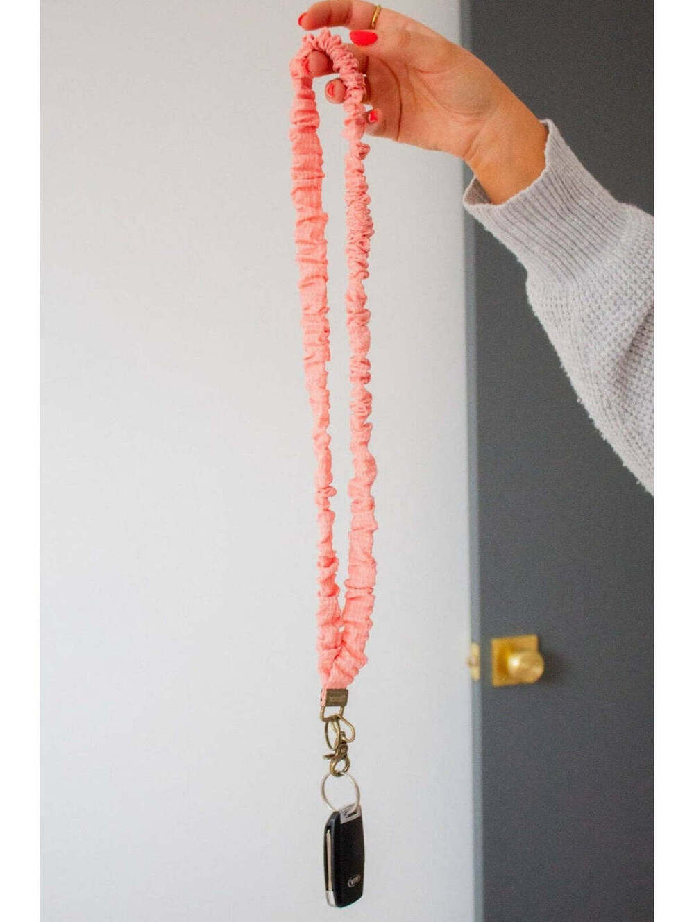 Andi Coral Gingham Stretch Lanyard